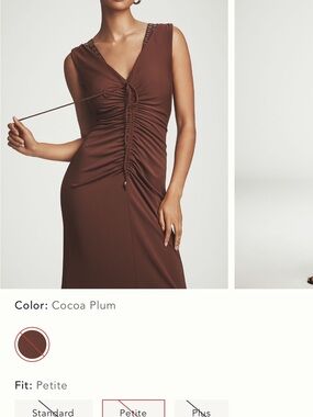 Anthropologie Brown Ruched V-Neck Grommet Strap Maxi Dress